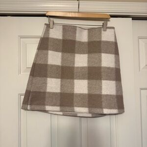 Loft Women’s Plaid Mini Skirt Beige White Checkered Pattern Autumn Winter 6